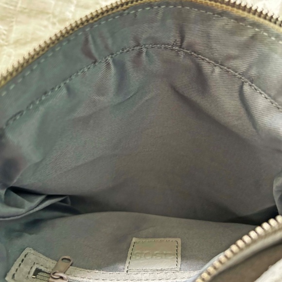 SHOULDER BAG, ASOS SUEDE LEATHER, LT GREY, COLOURED SUEDE LACE ACCENTS, STRAP - Picture 10 of 12